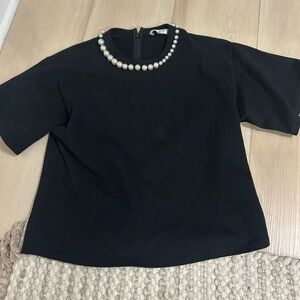Sea New York Black Blouse with Pearl Accent size s
